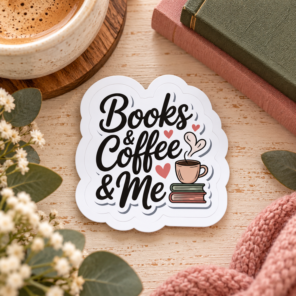 Books & Coffee & Me Sticker